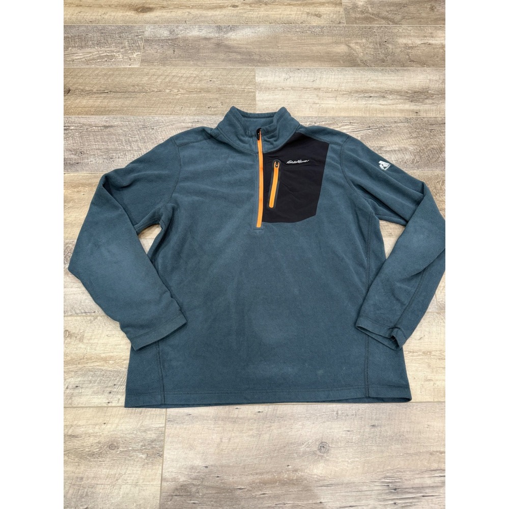 Eddie Bauer First Ascent Mens Large Fleece Quarter Zip Pullover Blue Orange L